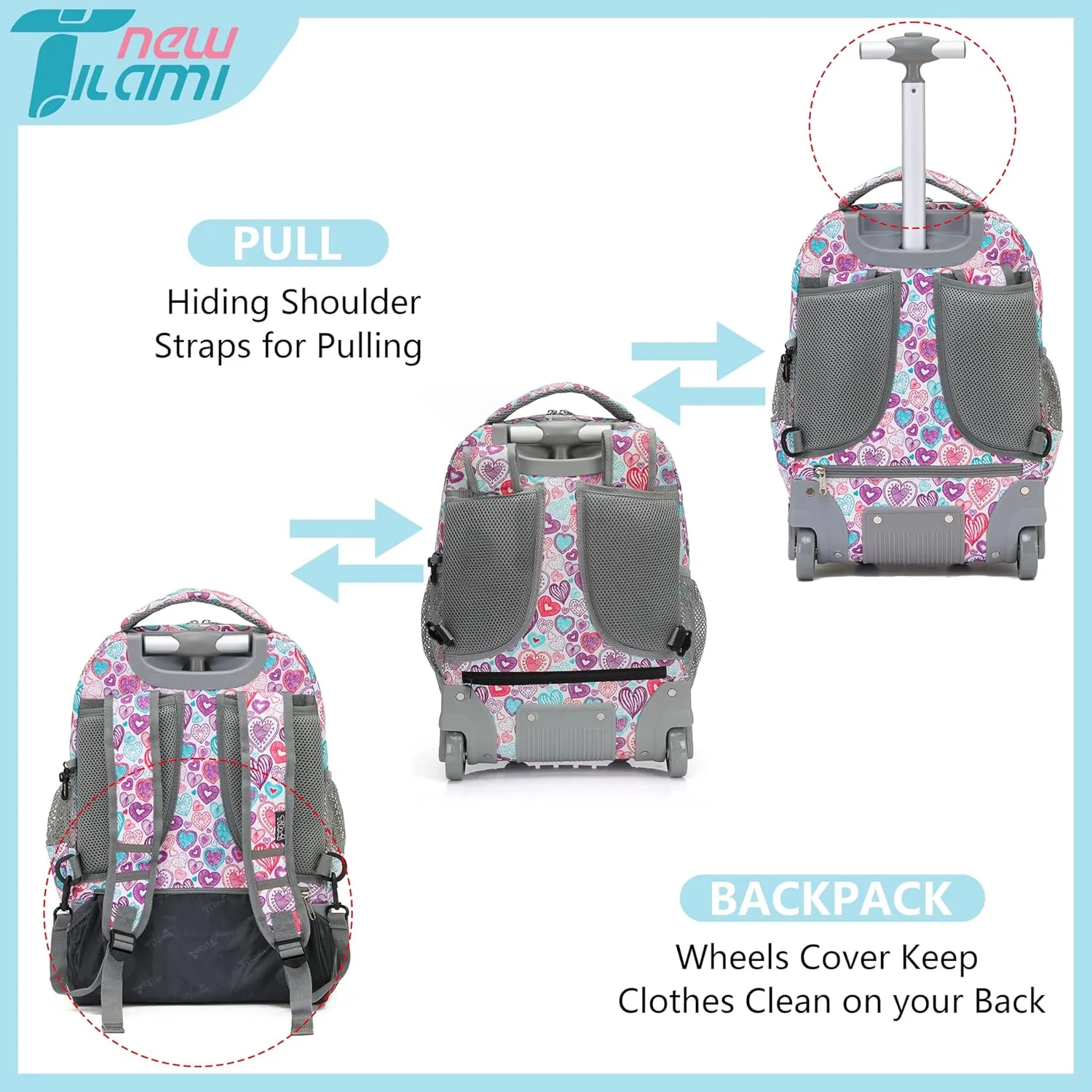 NEW TILAMI Rolling Backpack for Kids 18 Inch Wheeled Laptop Backpack Kids School Travel