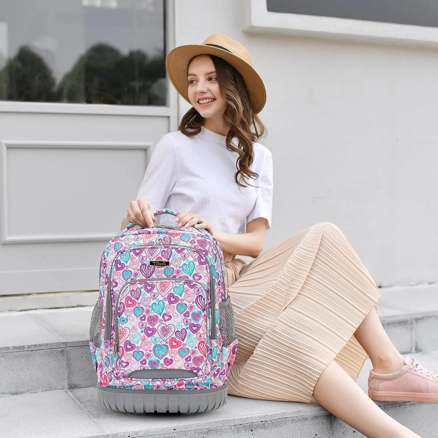 NEW TILAMI Rolling Backpack for Kids 18 Inch Wheeled Laptop Backpack Kids School Travel