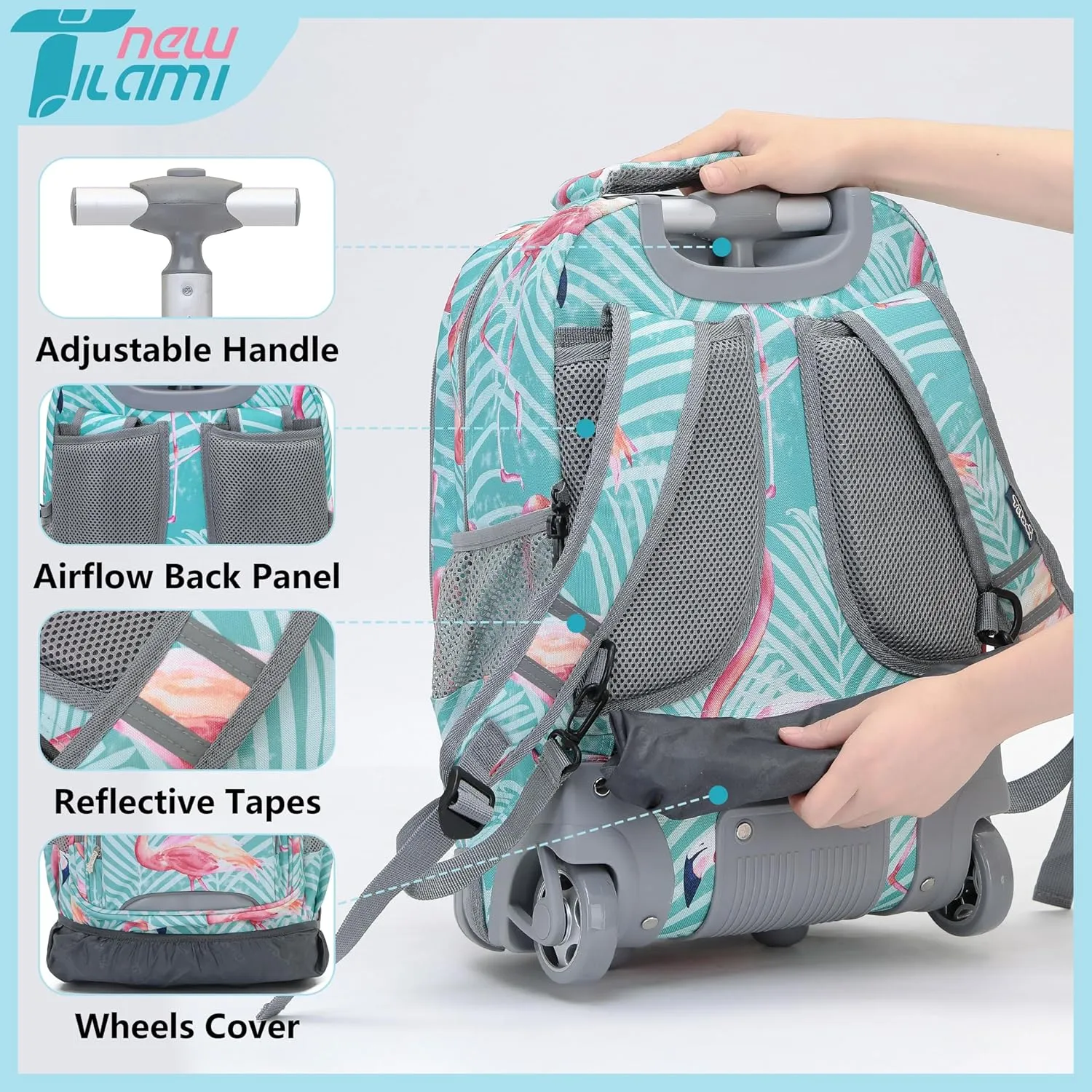 NEW TILAMI Rolling Backpack for Kids 18 Inch Wheeled Laptop Backpack Kids School Travel