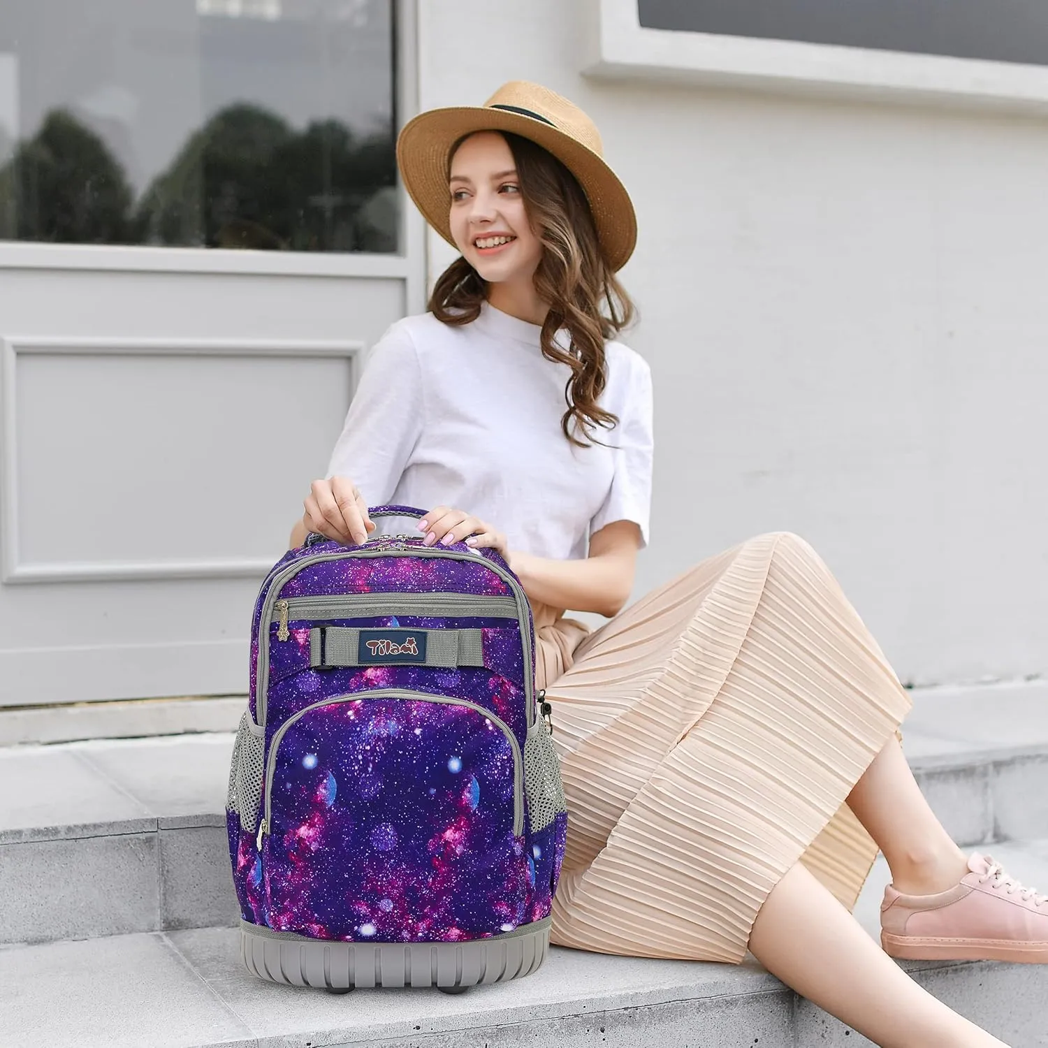 NEW TILAMI Rolling Backpack for Kids 18 Inch Wheeled Laptop Backpack Kids School Travel