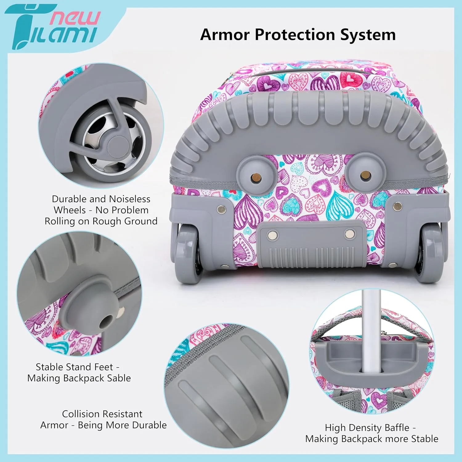 NEW TILAMI Rolling Backpack for Kids 18 Inch Wheeled Laptop Backpack Kids School Travel
