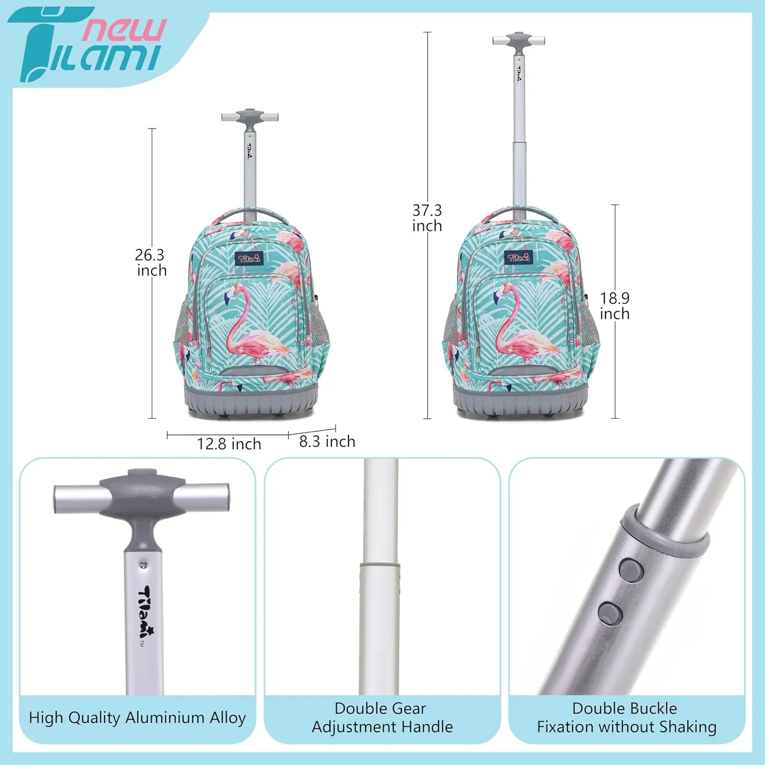 NEW TILAMI Rolling Backpack for Kids 18 Inch Wheeled Laptop Backpack Kids School Travel