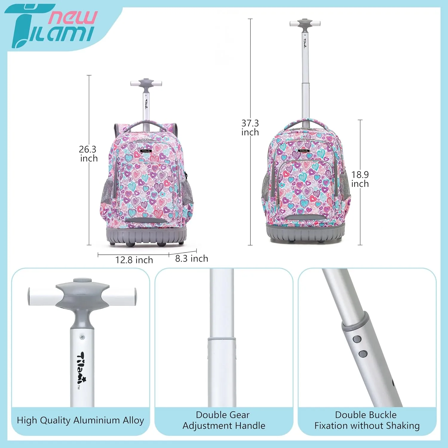NEW TILAMI Rolling Backpack for Kids 18 Inch Wheeled Laptop Backpack Kids School Travel