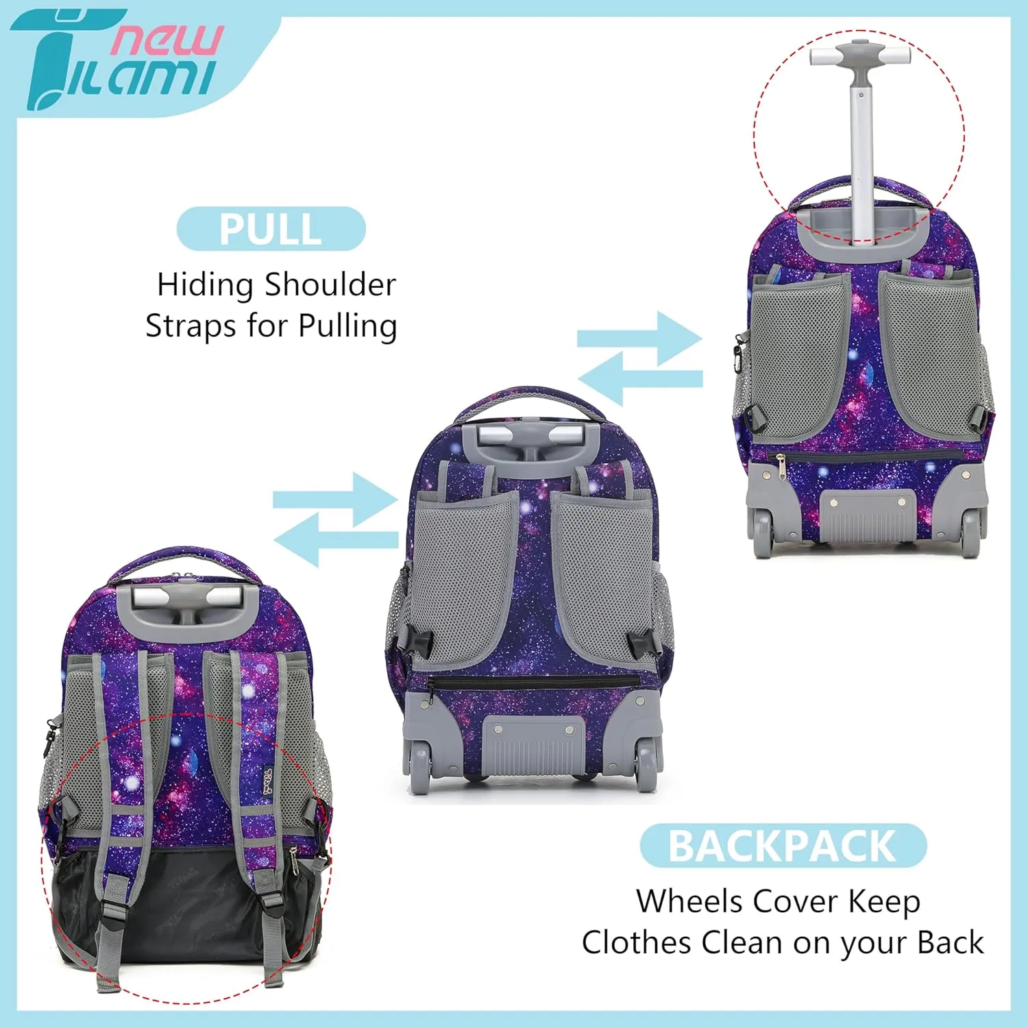 NEW TILAMI Rolling Backpack for Kids 18 Inch Wheeled Laptop Backpack Kids School Travel
