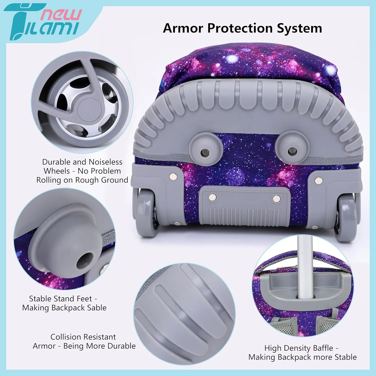 NEW TILAMI Rolling Backpack for Kids 18 Inch Wheeled Laptop Backpack Kids School Travel