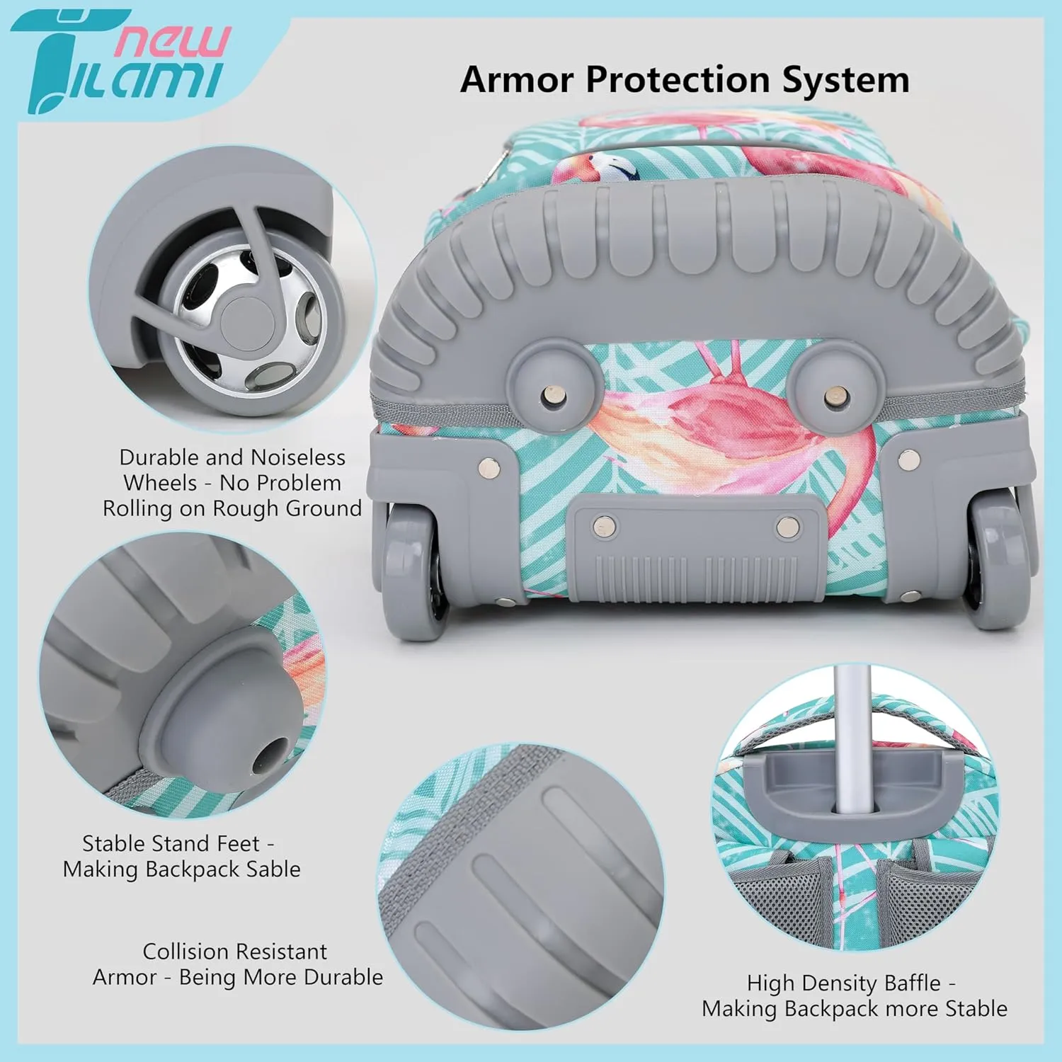 NEW TILAMI Rolling Backpack for Kids 18 Inch Wheeled Laptop Backpack Kids School Travel