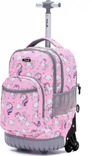 NEW TILAMI Unicorn Rolling Backpack for Kids, 18 Inches Adjustable Laptop Backpack with Wheels for Girls to School Travel Camping Boys Rolling Backpack