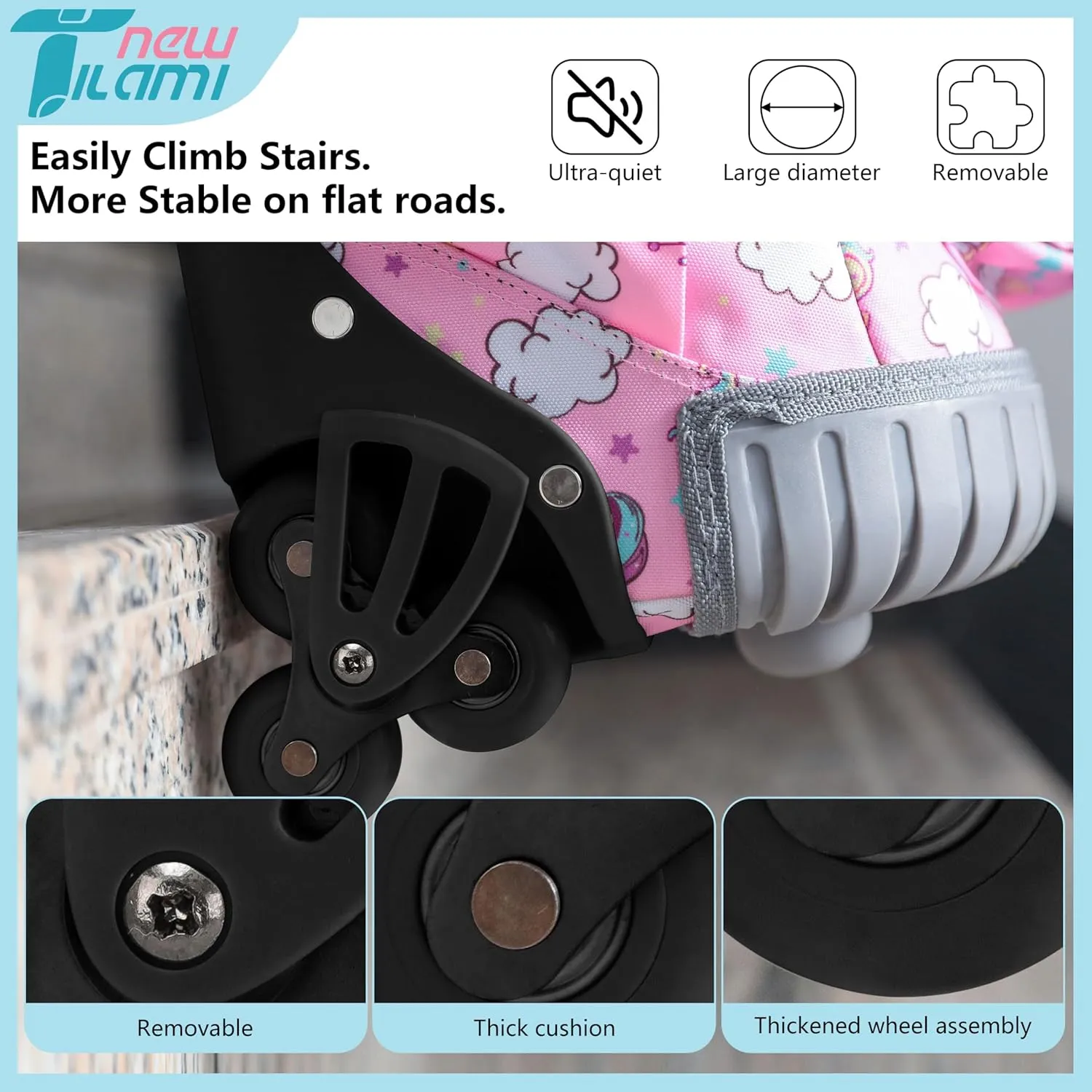NEW TILAMI Unicorn Rolling Backpack for Kids, 18 Inches Adjustable Laptop Backpack with Wheels for Girls to School Travel Camping Boys Rolling Backpack