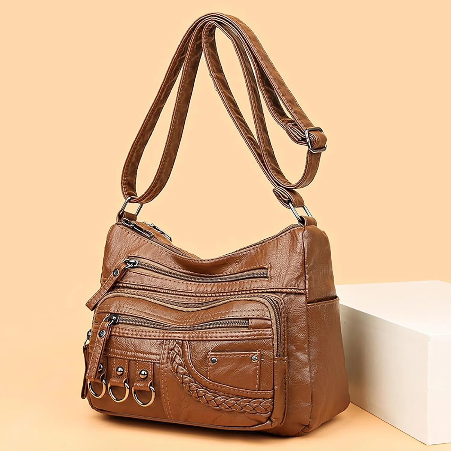 New Vintage Fashionable Large Space Weaving Crossbody Bag Simple And Magnificent Messenger Bag with (Brown, One Size)