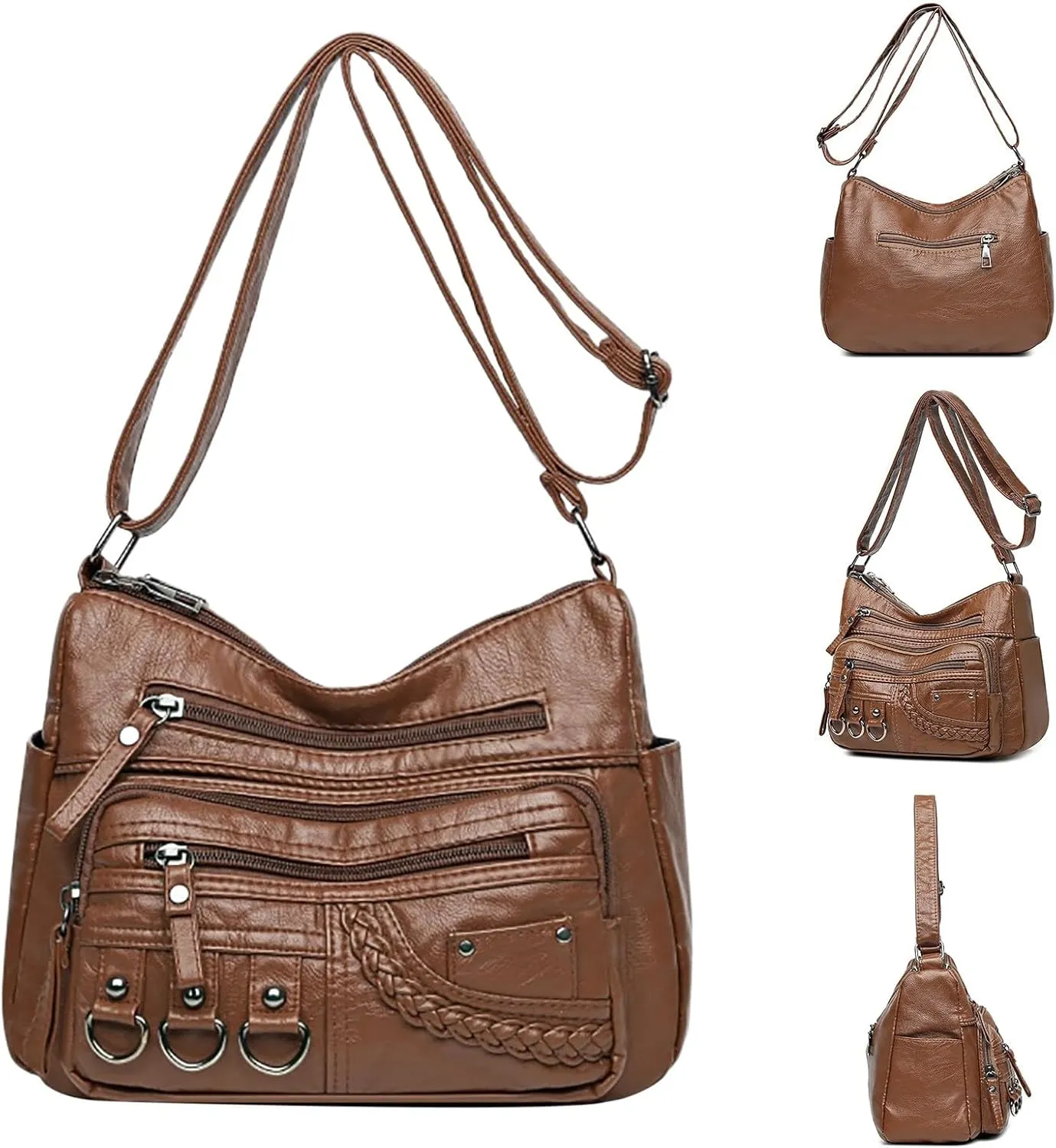 New Vintage Fashionable Large Space Weaving Crossbody Bag Simple And Magnificent Messenger Bag with (Brown, One Size)