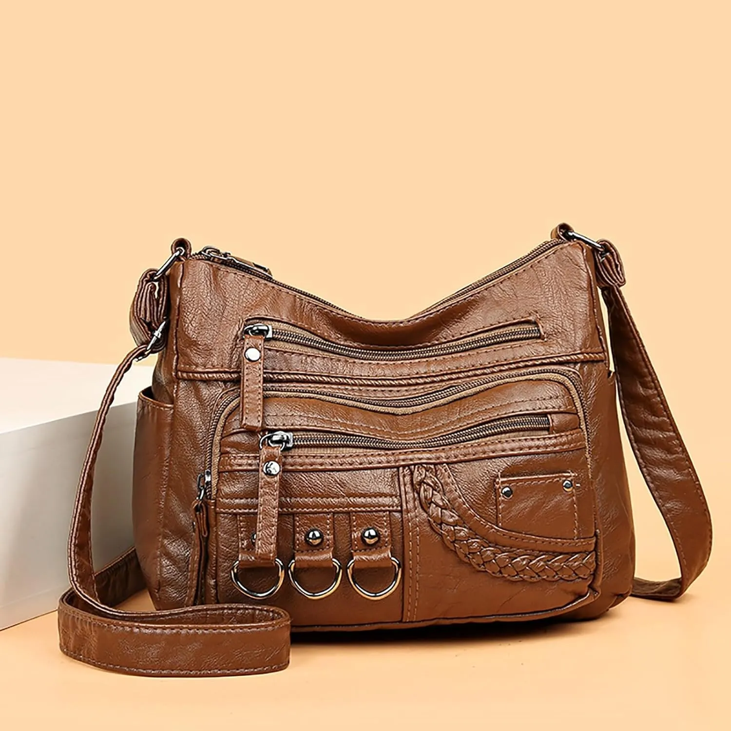 New Vintage Fashionable Large Space Weaving Crossbody Bag Simple And Magnificent Messenger Bag with (Brown, One Size)