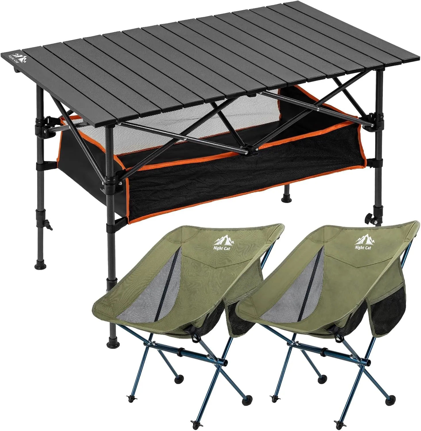 Night Cat Camping Table with Ultralight Backpacking Chair for Outdoor Indoor Lightweight Rustless Adjustable Height