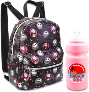 Nightmare Before Christmas Mini Backpack for Women - 10” Faux Leather Jack and Sally Backpack with Front Pocket Plus Bookmark | Jack Skellington Backpack Purse Bundle