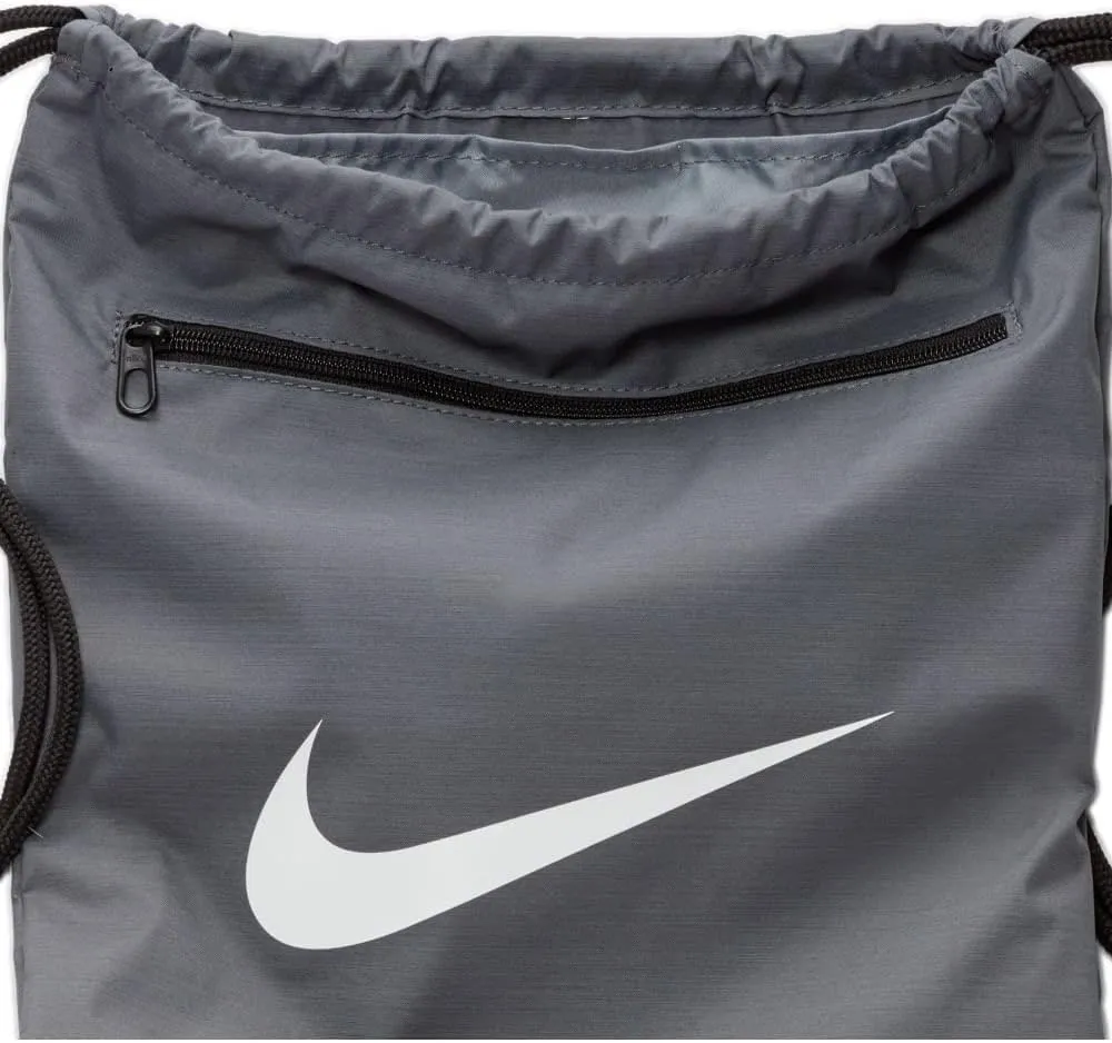 Nike Brasilia Training Gymsack, Drawstring Backpack with Zipper Pocket and Reinforced Bottom, Flint Grey/Flint Grey/White