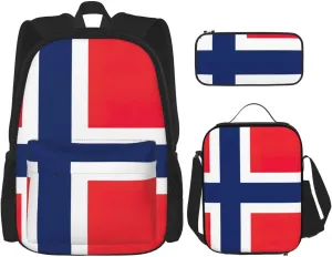 Norwegian Flag Print Versatile Adjustable Shoulder Fashion Backpack Lunch Bag Pencil Case Large Capacity
