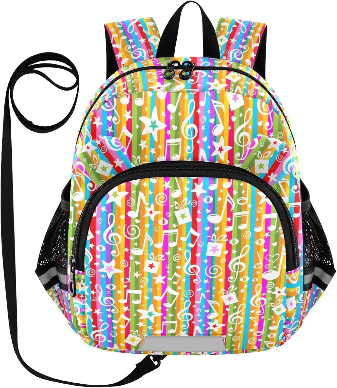 Notes Stars Preschool Backpack Music Rainbow Daycare Bookbag School Backpack with Traction Rope for Kids 3-6
