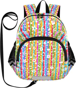 Notes Stars Preschool Backpack Music Rainbow Daycare Bookbag School Backpack with Traction Rope for Kids 3-6