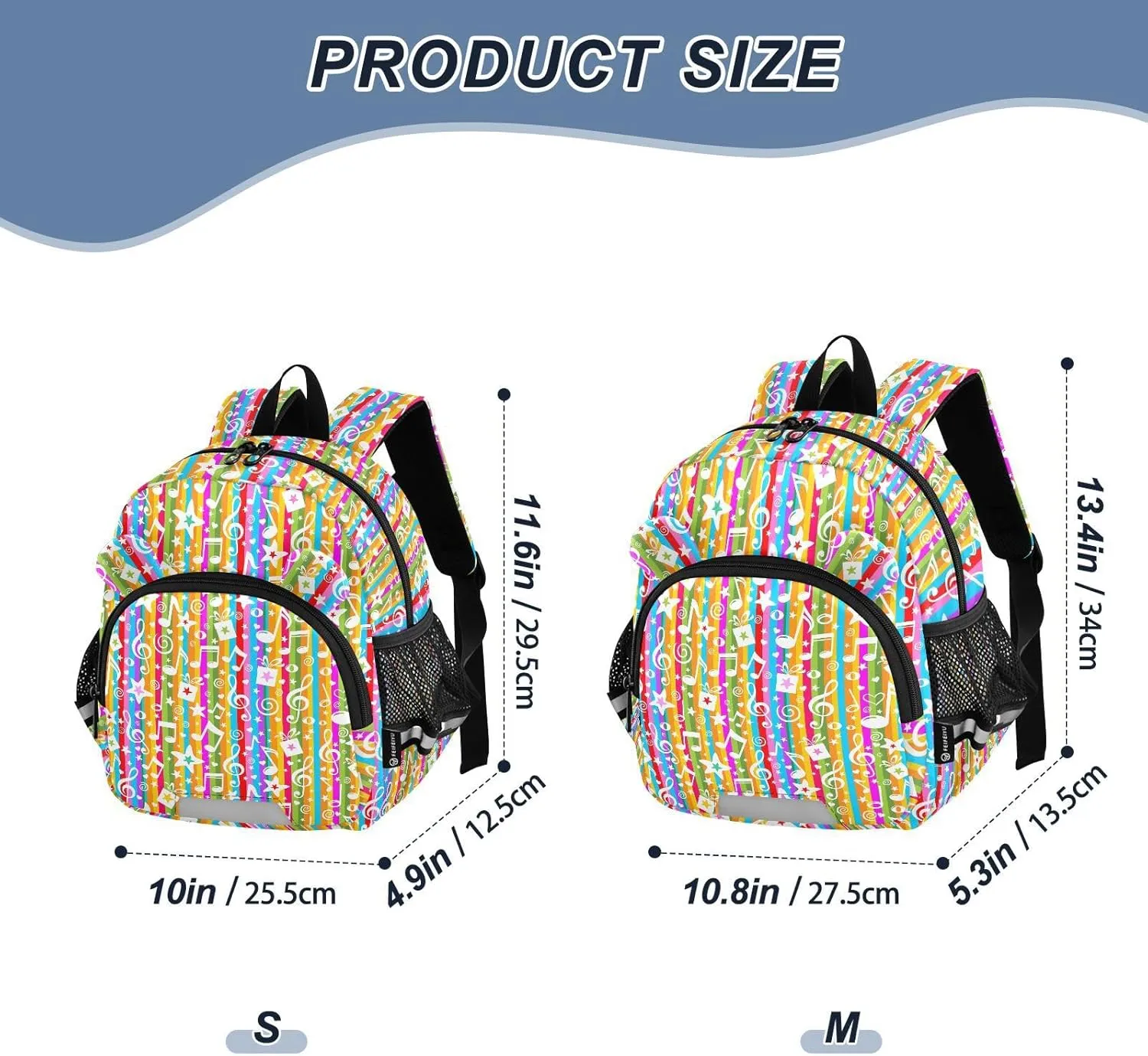 Notes Stars Preschool Backpack Music Rainbow Daycare Bookbag School Backpack with Traction Rope for Kids 3-6