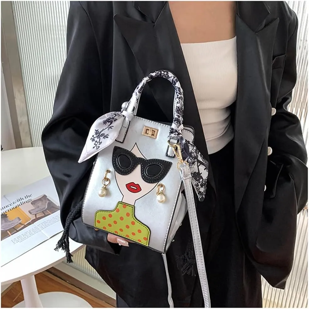 Novelty Unique 3D Lady Face PU Leather Top Handle Satchel Handbags for Women Funky Tote Purse Hobo Crossbody Shoulder bags