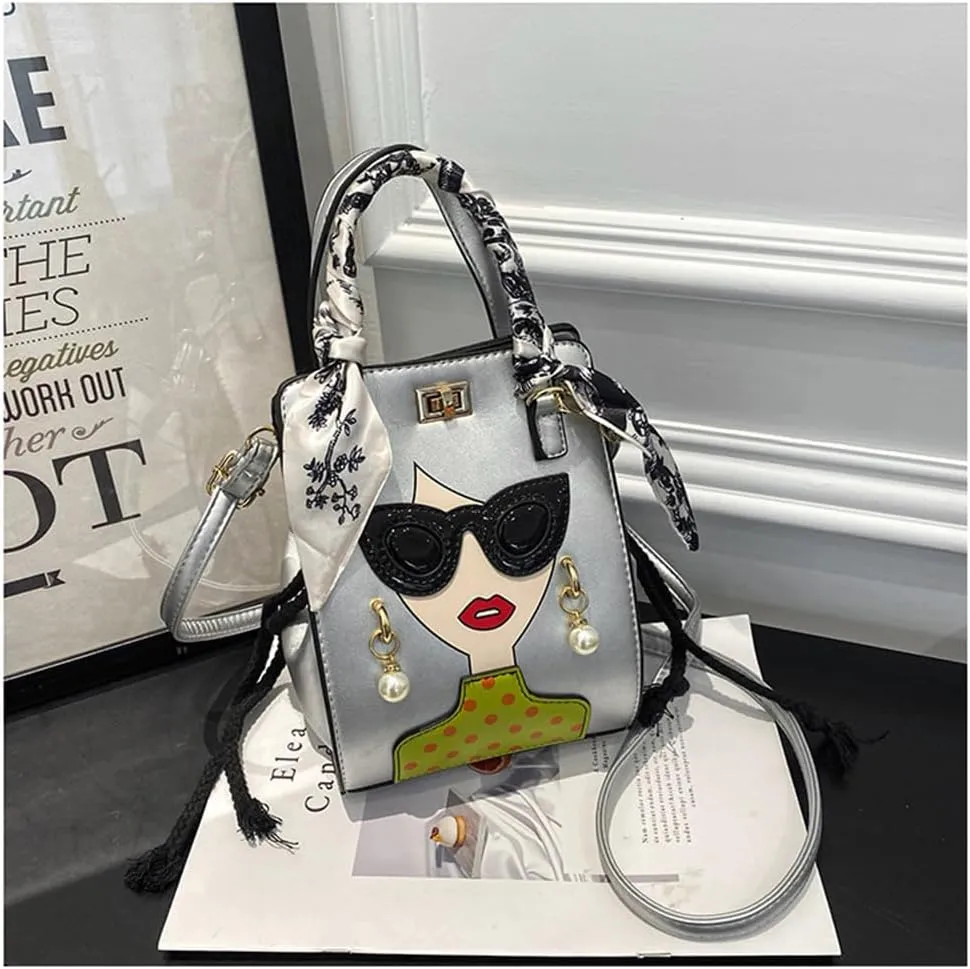 Novelty Unique 3D Lady Face PU Leather Top Handle Satchel Handbags for Women Funky Tote Purse Hobo Crossbody Shoulder bags