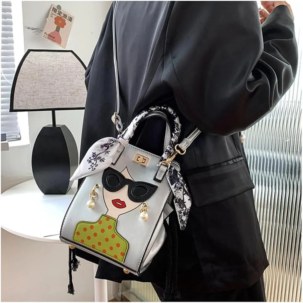 Novelty Unique 3D Lady Face PU Leather Top Handle Satchel Handbags for Women Funky Tote Purse Hobo Crossbody Shoulder bags