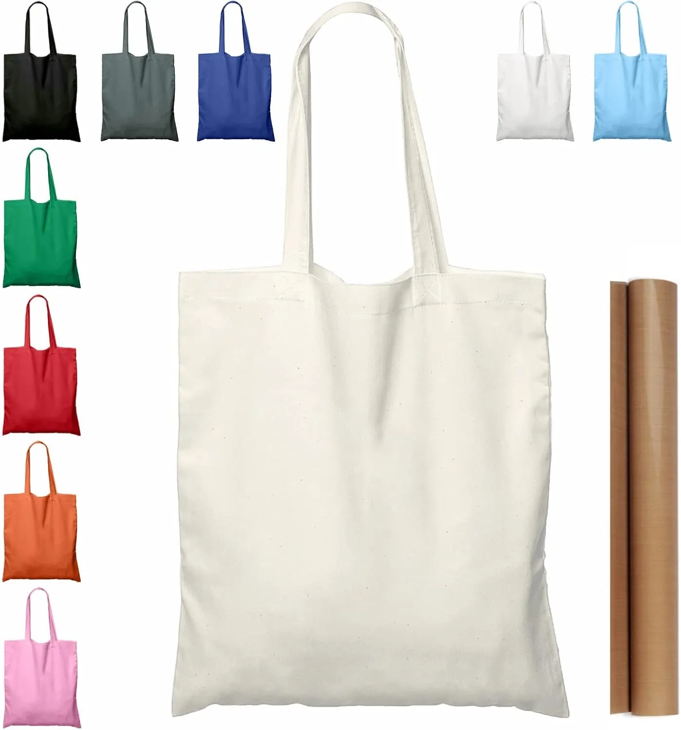 NPBAG 5 | 15 | 25 | 50 Pack 15'' X 16'' Natural Cotton Tote Bags, Lightweight Blank Bulk Cloth bags with 1pc of PTFE Teflon Sheet (15-Pack)