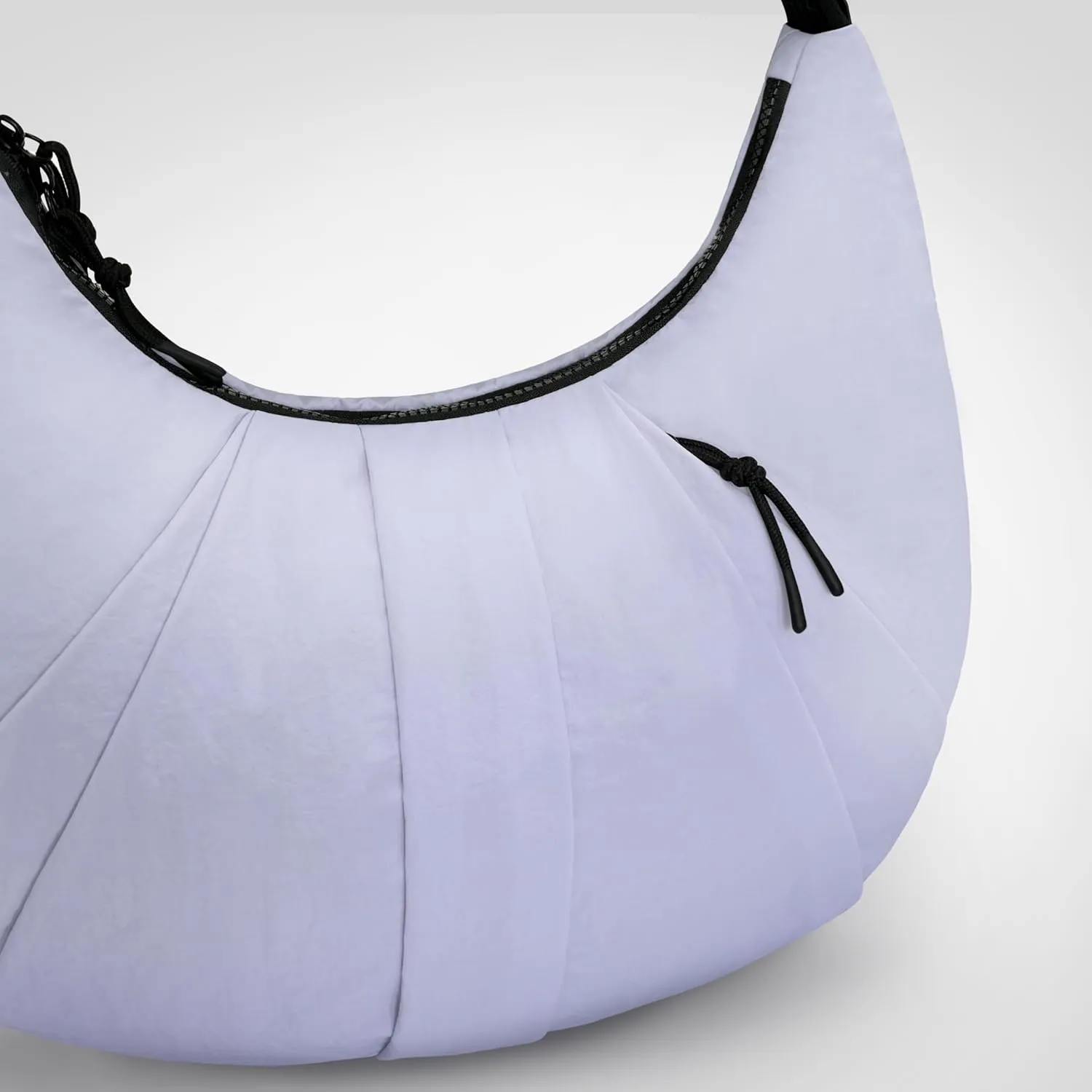 Nylon Crescent Bag Pleated Shoulder Bag, Double Zipper Inside Pocket Large Capacity Casual Waterproof Sling Bag for Women