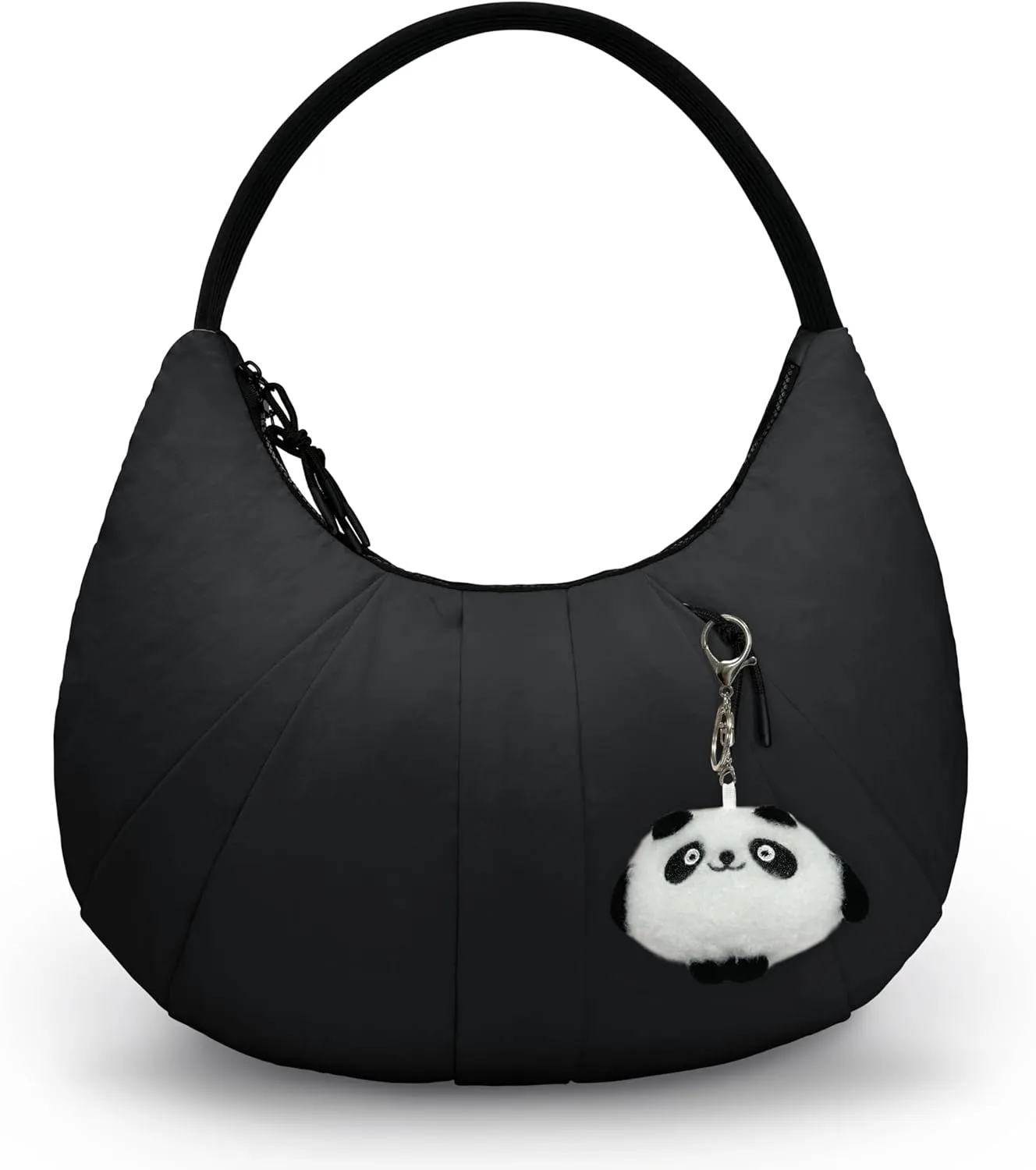 Nylon Crescent Bag Pleated Shoulder Bag, Double Zipper Inside Pocket Large Capacity Casual Waterproof Sling Bag for Women