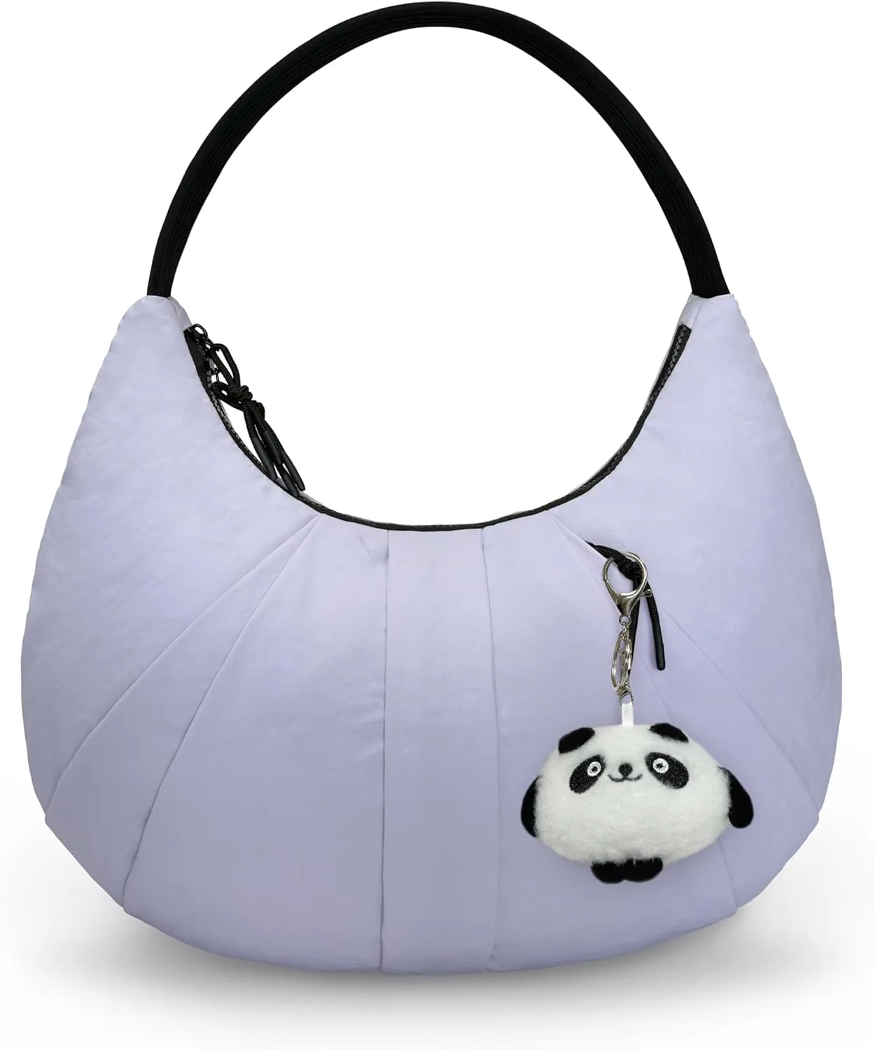 Nylon Crescent Bag Pleated Shoulder Bag, Double Zipper Inside Pocket Large Capacity Casual Waterproof Sling Bag for Women