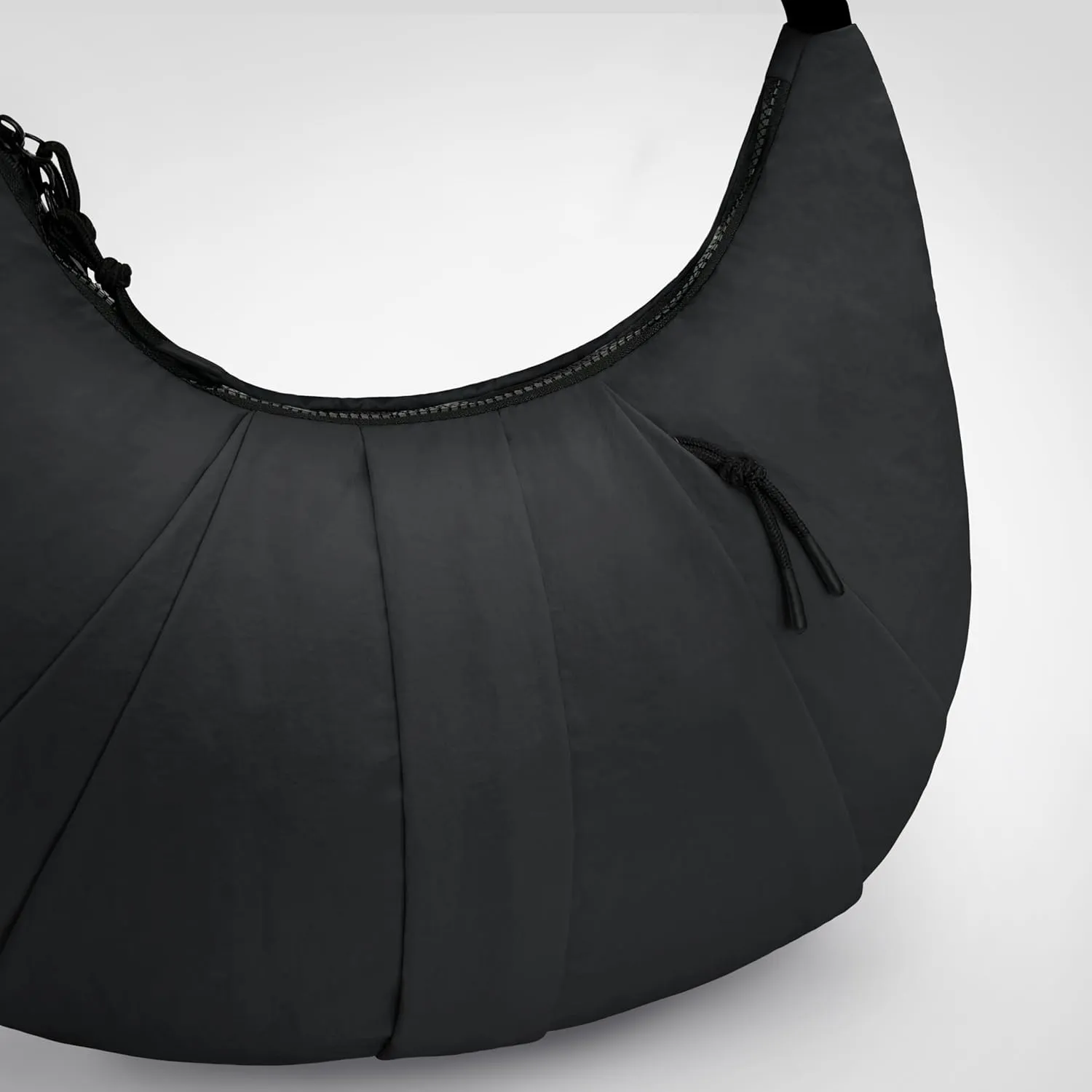 Nylon Crescent Bag Pleated Shoulder Bag, Double Zipper Inside Pocket Large Capacity Casual Waterproof Sling Bag for Women