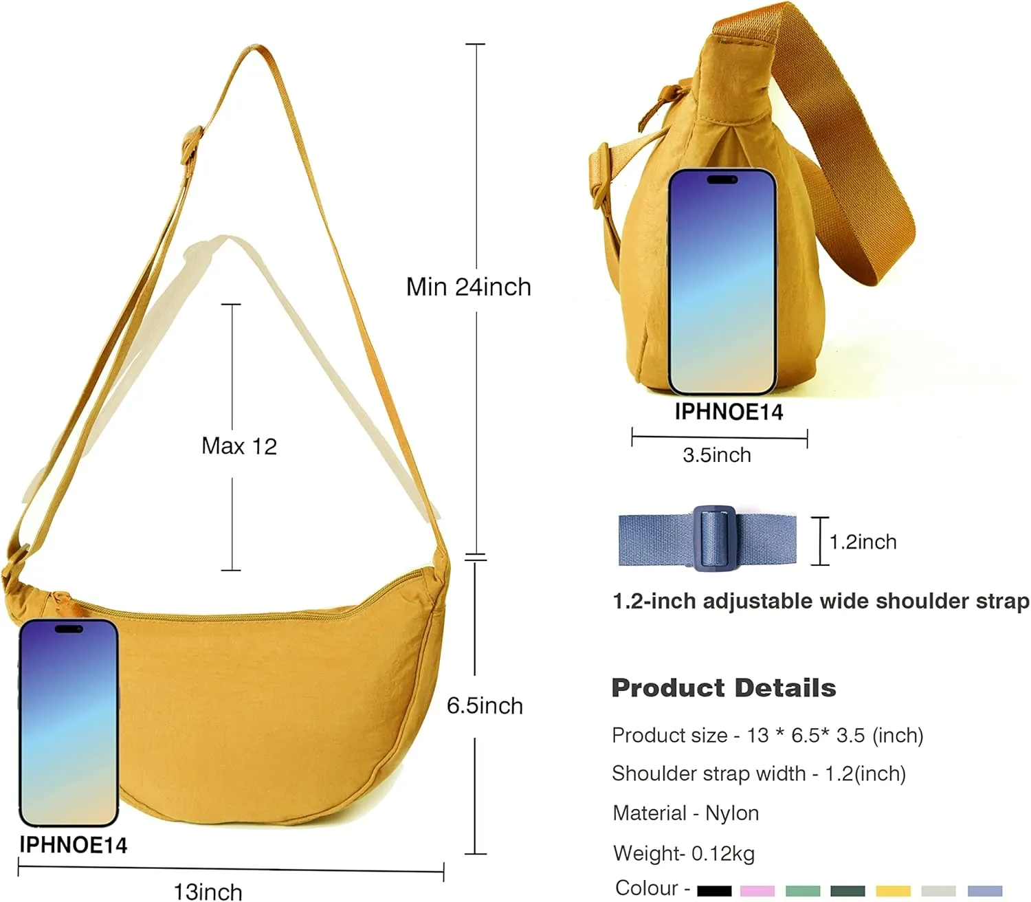 Nylon Crescent Crossbody Bag for Women Men Fanny Pack Crossbody Bag Dumpling Lightweight Travel Sling Bag