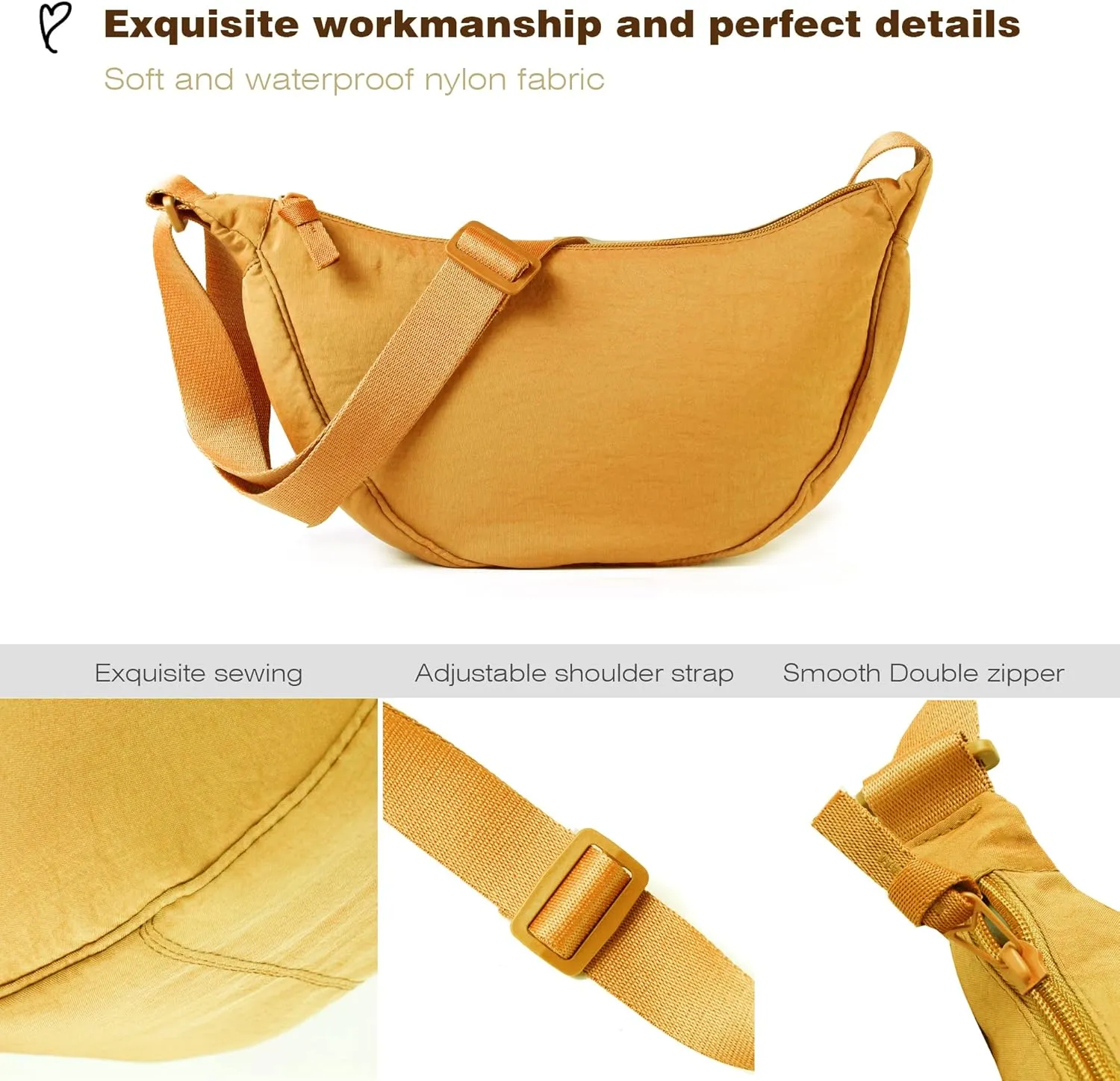 Nylon Crescent Crossbody Bag for Women Men Fanny Pack Crossbody Bag Dumpling Lightweight Travel Sling Bag