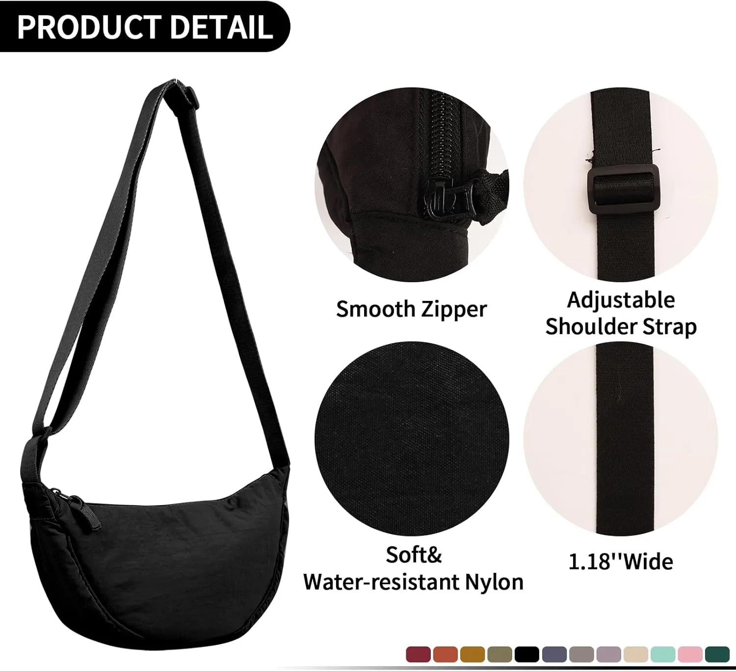 Nylon Crescent Crossbody Bag for Women Purses Trendy Men,Small Travel Sling Bag Hobo