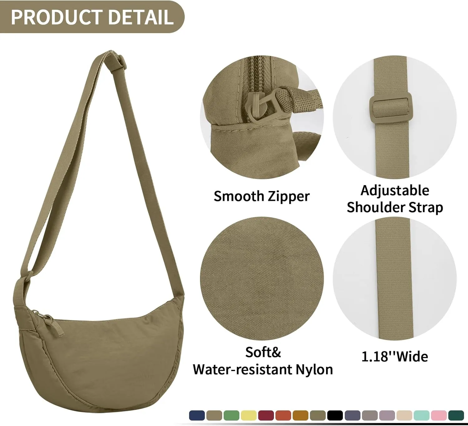 Nylon Crescent Crossbody Bag for Women Purses Trendy Men,Small Travel Sling Bag Hobo