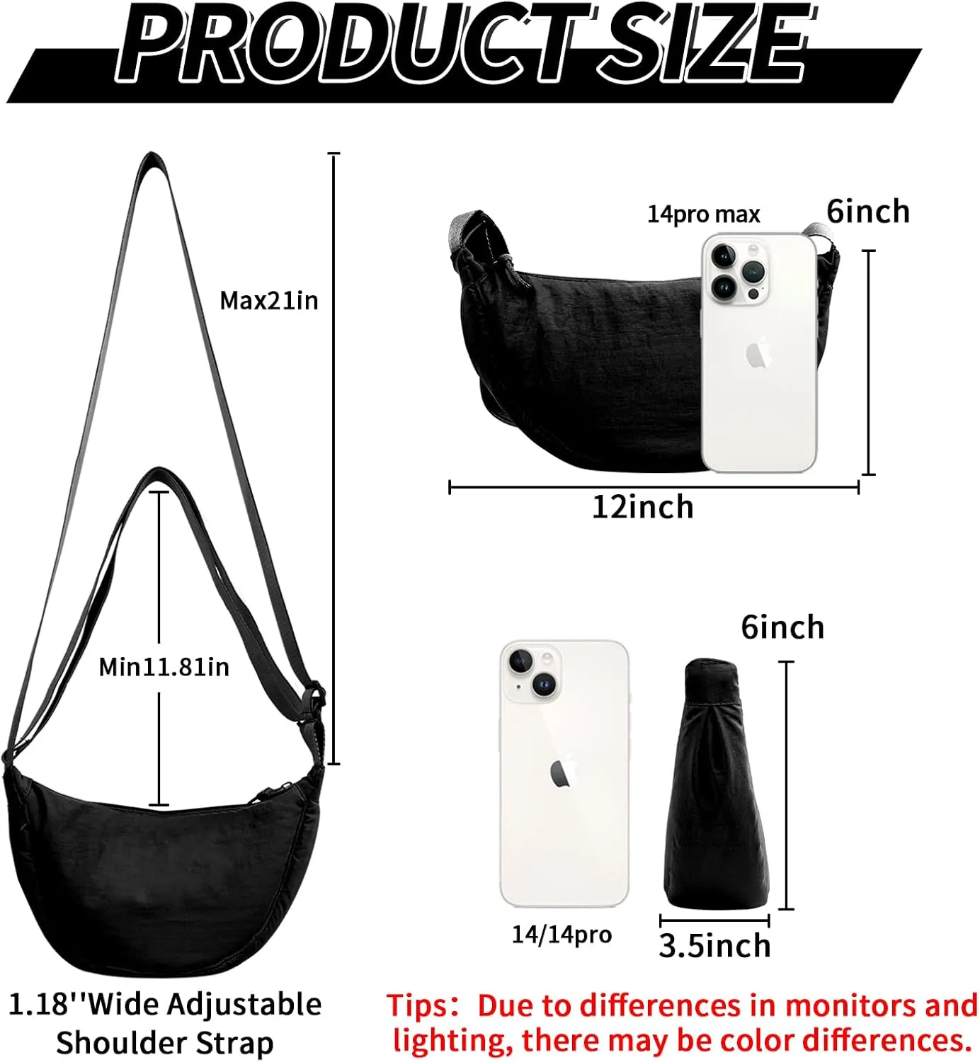 Nylon Crescent Crossbody Bag for Women Purses Trendy Men,Small Travel Sling Bag Hobo
