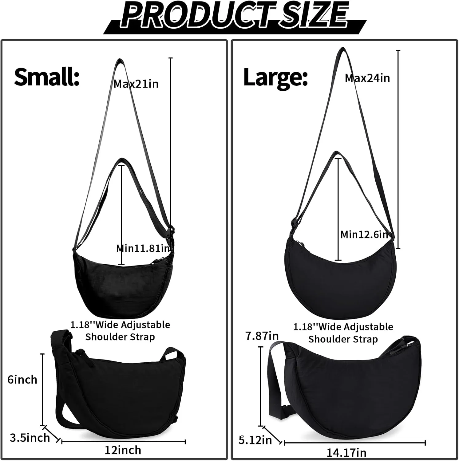 Nylon Crescent Crossbody Bag for Women Purses Trendy Men,Small Travel Sling Bag Hobo