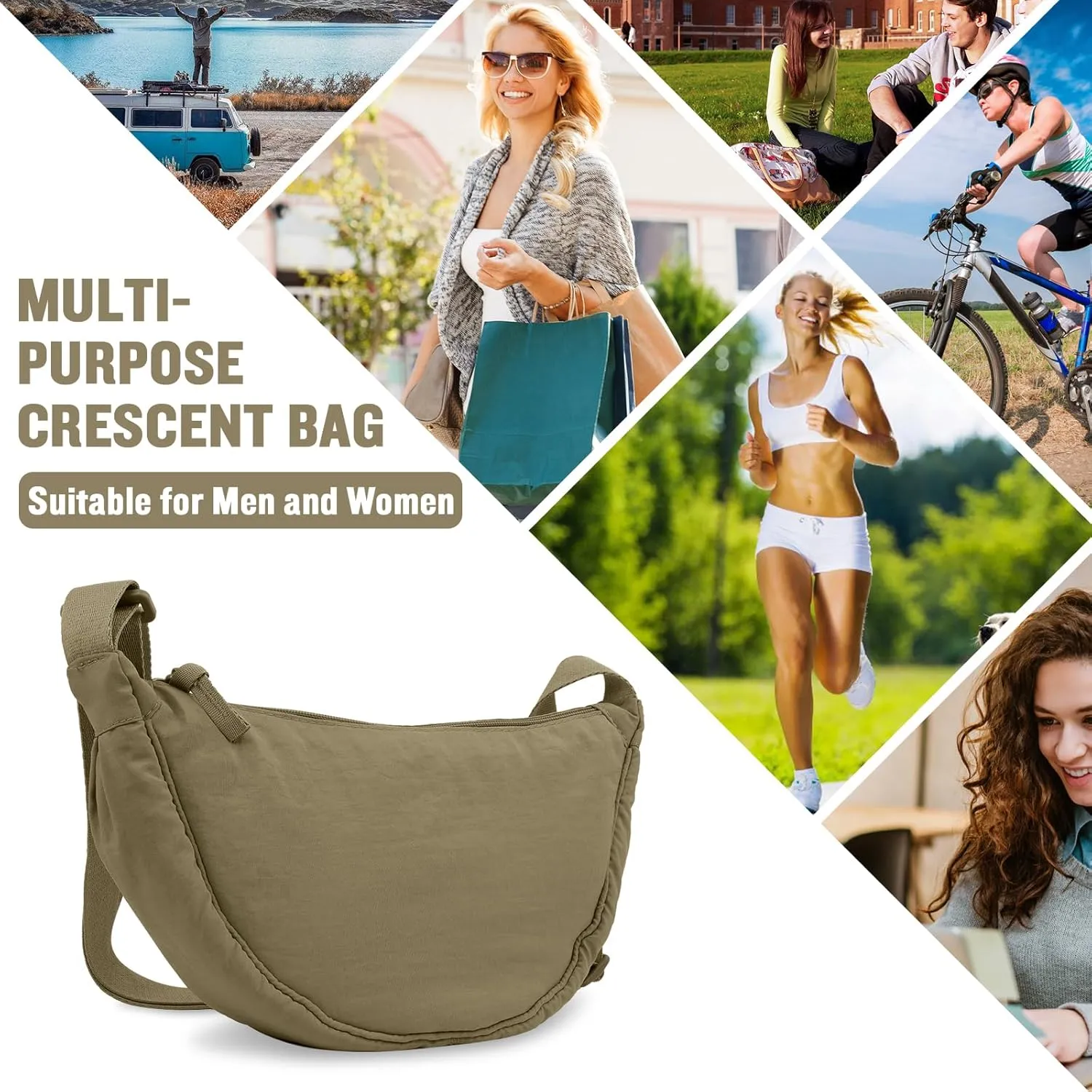 Nylon Crescent Crossbody Bag for Women Purses Trendy Men,Small Travel Sling Bag Hobo