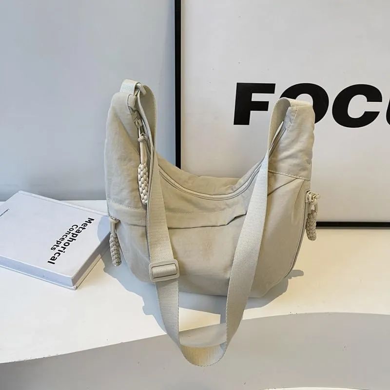 Nylon Crescent Crossbody Bag for Women Shoulder Tote Handbag Casual Sling Bag Dumpling Purse Bag for Outdoor Travel