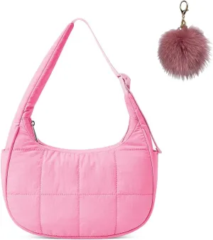 Nylon Half Moon Crossbody Bag for Women,Waterproof Dumpling Shoulder Bag Tote Bags,Trendy Small Quilted Hobo Purse