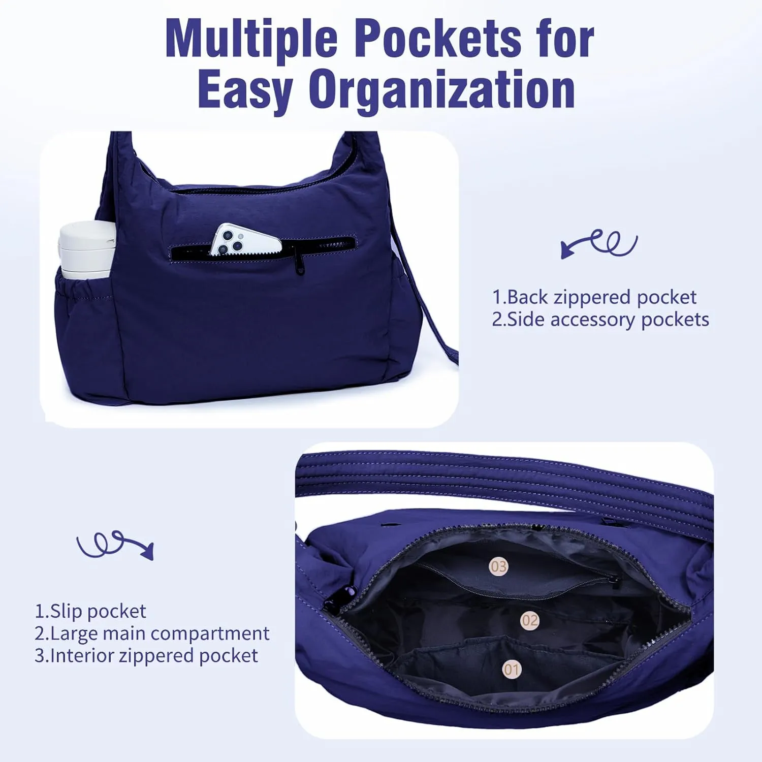 Nylon Hobo Crossbody Bags Lightweight Shoulder Bag Casual Work Travel Handbags 2025 Trendy with Adjustable Quilted Strap
