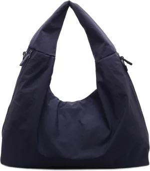 Nylon Tote Bag Large Hobo Bags for Women Multipockets Slouchy Shoulder Bag Solid Color Crescent Handbags