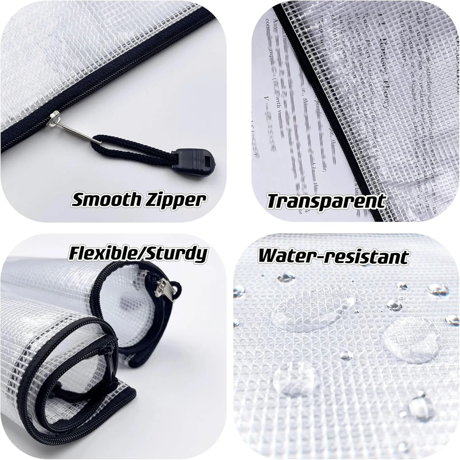 Oaimyy-18 Pcs,6"x 8",Plastic Mesh Zipper Pouch Document Folders Bag Zipper Zip File Folders for Office Supplies, Travel,Organizing Storage (6"x 8" inch, black)