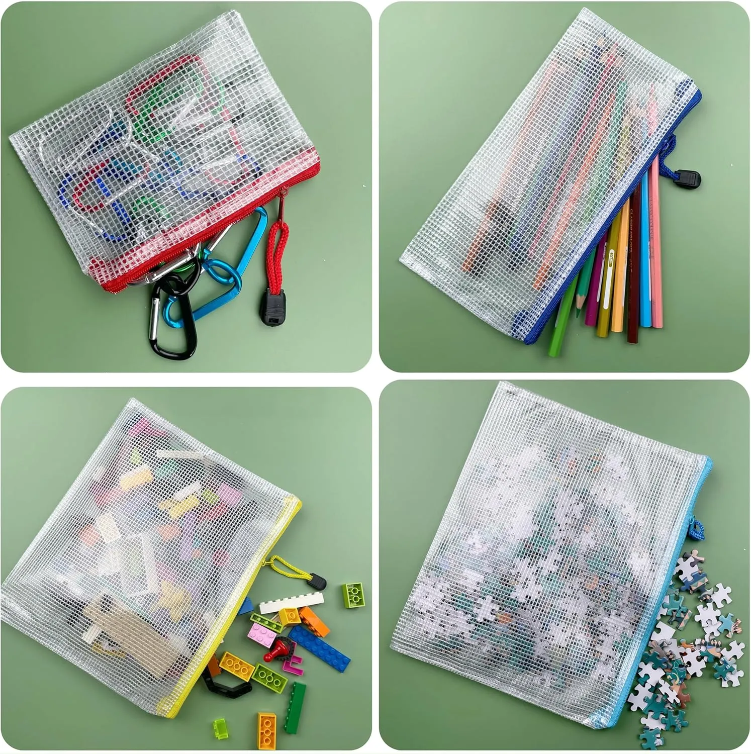 Oaimyy-18 Pcs,6"x 8",Plastic Mesh Zipper Pouch Document Folders Bag Zipper Zip File Folders for Office Supplies, Travel,Organizing Storage (6"x 8" inch, black)