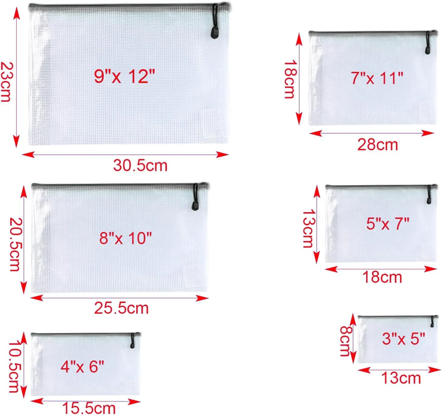 Oaimyy-18 Pcs,6"x 8",Plastic Mesh Zipper Pouch Document Folders Bag Zipper Zip File Folders for Office Supplies, Travel,Organizing Storage (6"x 8" inch, black)
