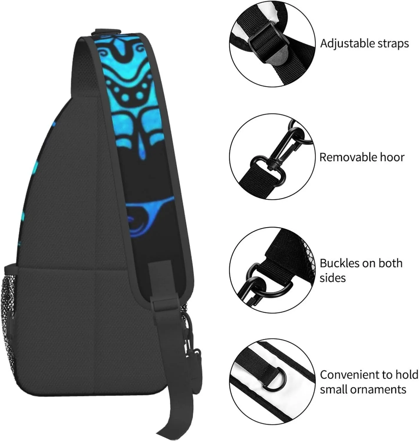 Ocean Blue Tribal Hawaiian Sea Turtle Men'S Crossbody Bag Travel Hiking Shoulder Backpack Chest Bag