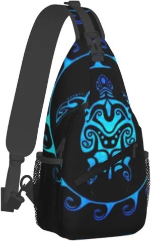 Ocean Blue Tribal Hawaiian Sea Turtle Men'S Crossbody Bag Travel Hiking Shoulder Backpack Chest Bag