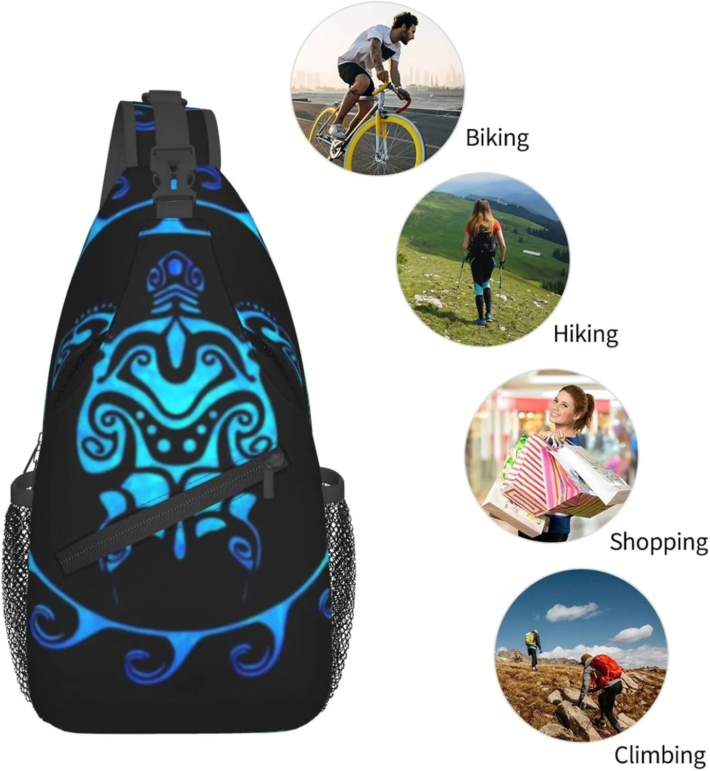 Ocean Blue Tribal Hawaiian Sea Turtle Men'S Crossbody Bag Travel Hiking Shoulder Backpack Chest Bag