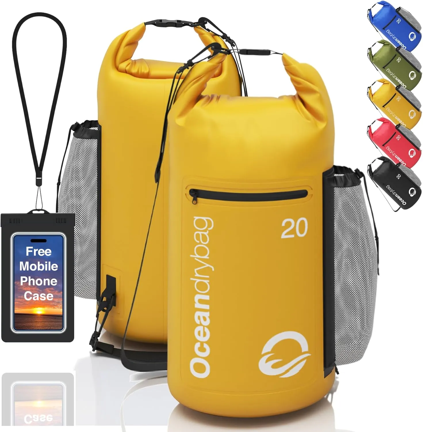Oceandrybag - Waterproof Dry Bag Backpack - Floating Dry Sack Portable for Kayaking, Beach, Rafting, Boating, Hiking, Camping, Fishing with Waterproof Phone Case