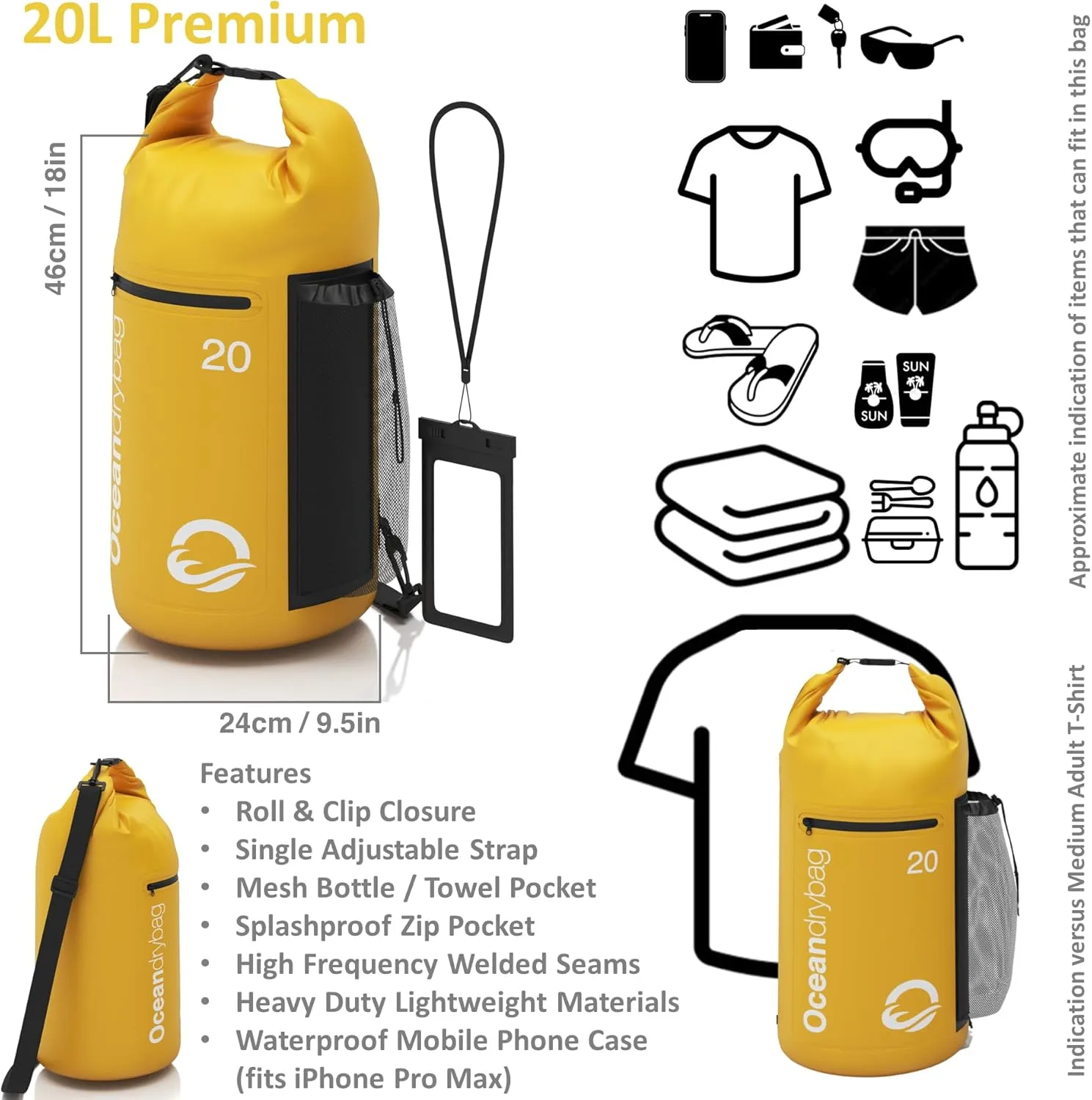 Oceandrybag - Waterproof Dry Bag Backpack - Floating Dry Sack Portable for Kayaking, Beach, Rafting, Boating, Hiking, Camping, Fishing with Waterproof Phone Case