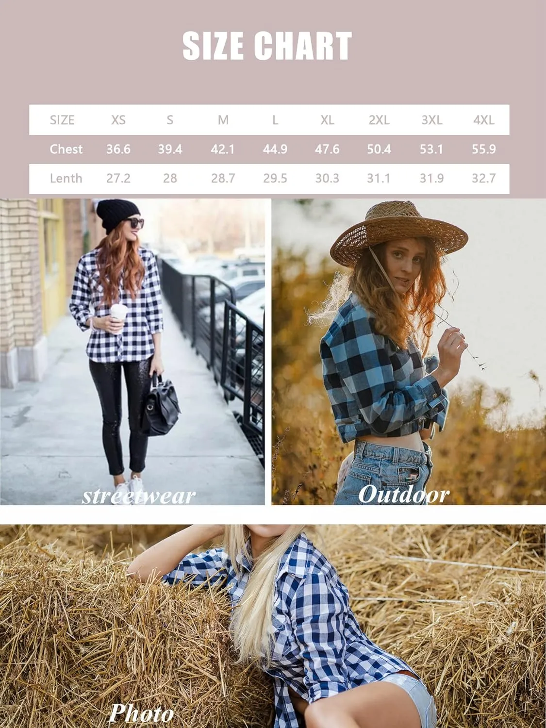 OCHENTA Women's Roll Up Sleeve Button Down Plaid Flannel Shirt Fall Casual Tops